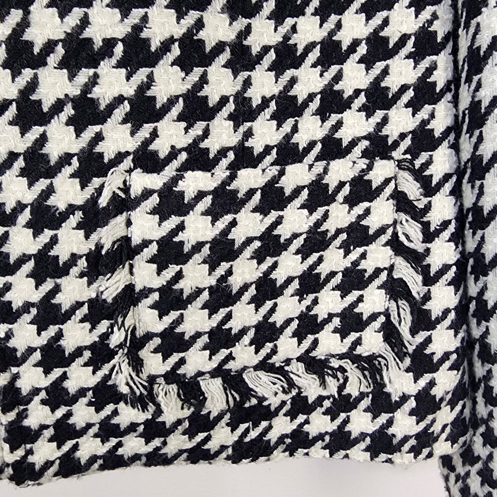 Andrea Viccaro Jacket Womens Size 14 Houndstooth Moto Zip Black White Fringe - Picture 8 of 11